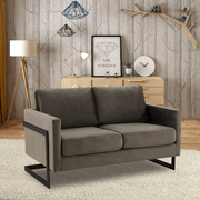 Lincoln Velvet/Leather Upholstered Loveseat with Gold/Black/Silver Steel Frame & Removable Cushions Velvet Black Dark Grey Sofa Leisuremod