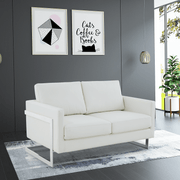 Lincoln Velvet/Leather Upholstered Loveseat with Gold/Black/Silver Steel Frame & Removable Cushions Leather Silver White Sofa Leisuremod