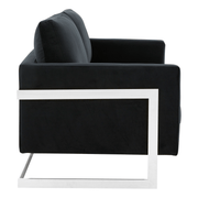 Lincoln Velvet/Leather Upholstered Loveseat with Gold/Black/Silver Steel Frame & Removable Cushions Velvet Silver Midnight Black Sofa Leisuremod
