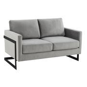 Lincoln Velvet/Leather Upholstered Loveseat with Gold/Black/Silver Steel Frame & Removable Cushions Velvet Black Light Grey Sofa Leisuremod
