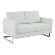 Lincoln Velvet/Leather Upholstered Loveseat with Gold/Black/Silver Steel Frame & Removable Cushions Leather Silver White Sofa Leisuremod