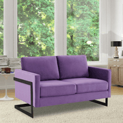 Lincoln Velvet/Leather Upholstered Loveseat with Gold/Black/Silver Steel Frame & Removable Cushions Velvet Black Light Grey Sofa Leisuremod