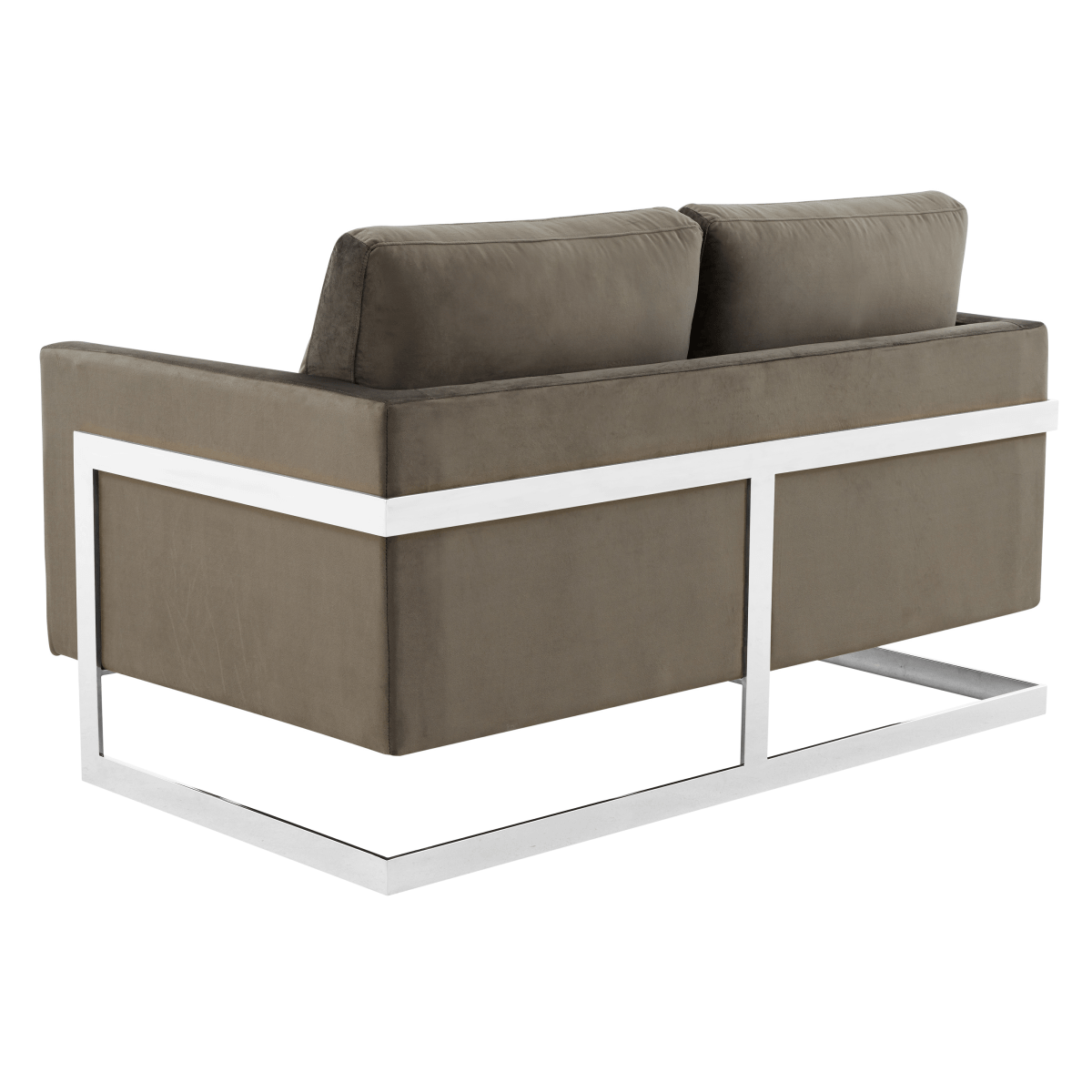 Lincoln Velvet/Leather Upholstered Loveseat with Gold/Black/Silver Steel Frame & Removable Cushions Velvet Silver Dark Grey Sofa Leisuremod