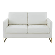 Lincoln Velvet/Leather Upholstered Loveseat with Gold/Black/Silver Steel Frame & Removable Cushions Leather Gold White Sofa Leisuremod