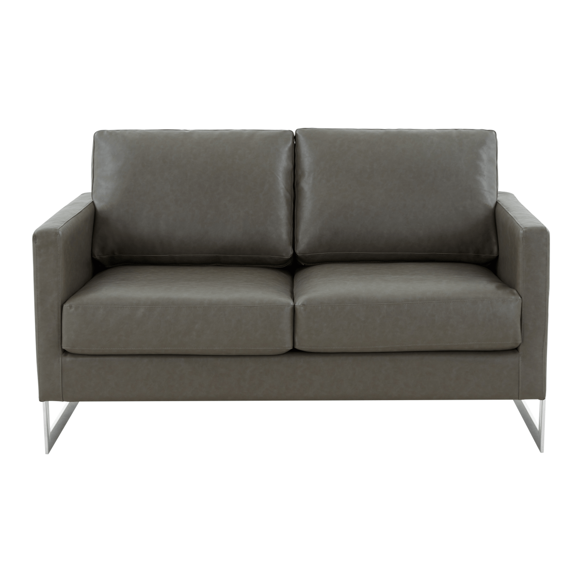 Lincoln Velvet/Leather Upholstered Loveseat with Gold/Black/Silver Steel Frame & Removable Cushions Leather Silver Navy Blue Sofa Leisuremod