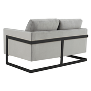 Lincoln Velvet/Leather Upholstered Loveseat with Gold/Black/Silver Steel Frame & Removable Cushions Velvet Black Dark Grey Sofa Leisuremod