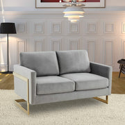 Lincoln Velvet/Leather Upholstered Loveseat with Gold/Black/Silver Steel Frame & Removable Cushions Velvet Gold Purple Sofa Leisuremod