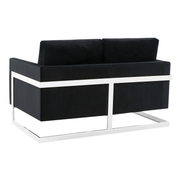 Lincoln Velvet/Leather Upholstered Loveseat with Gold/Black/Silver Steel Frame & Removable Cushions Velvet Silver Beige Sofa Leisuremod