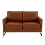 Lincoln Velvet/Leather Upholstered Loveseat with Gold/Black/Silver Steel Frame & Removable Cushions Leather Gold Cognac Tan Sofa Leisuremod