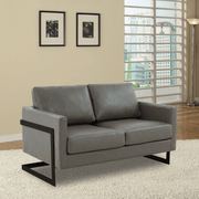 Lincoln Velvet/Leather Upholstered Loveseat with Gold/Black/Silver Steel Frame & Removable Cushions Leather Black Grey Sofa Leisuremod