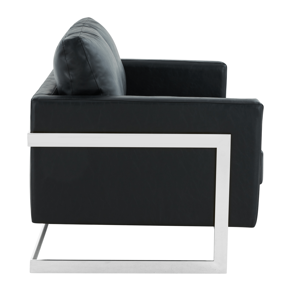 Lincoln Velvet/Leather Upholstered Loveseat with Gold/Black/Silver Steel Frame & Removable Cushions Leather Silver Black Sofa Leisuremod