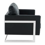 Lincoln Velvet/Leather Upholstered Loveseat with Gold/Black/Silver Steel Frame & Removable Cushions Leather Silver Black Sofa Leisuremod