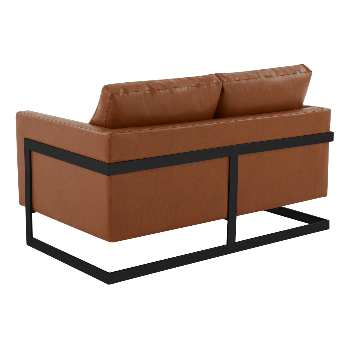 Lincoln Velvet/Leather Upholstered Loveseat with Gold/Black/Silver Steel Frame & Removable Cushions Leather Black Cognac Tan Sofa Leisuremod