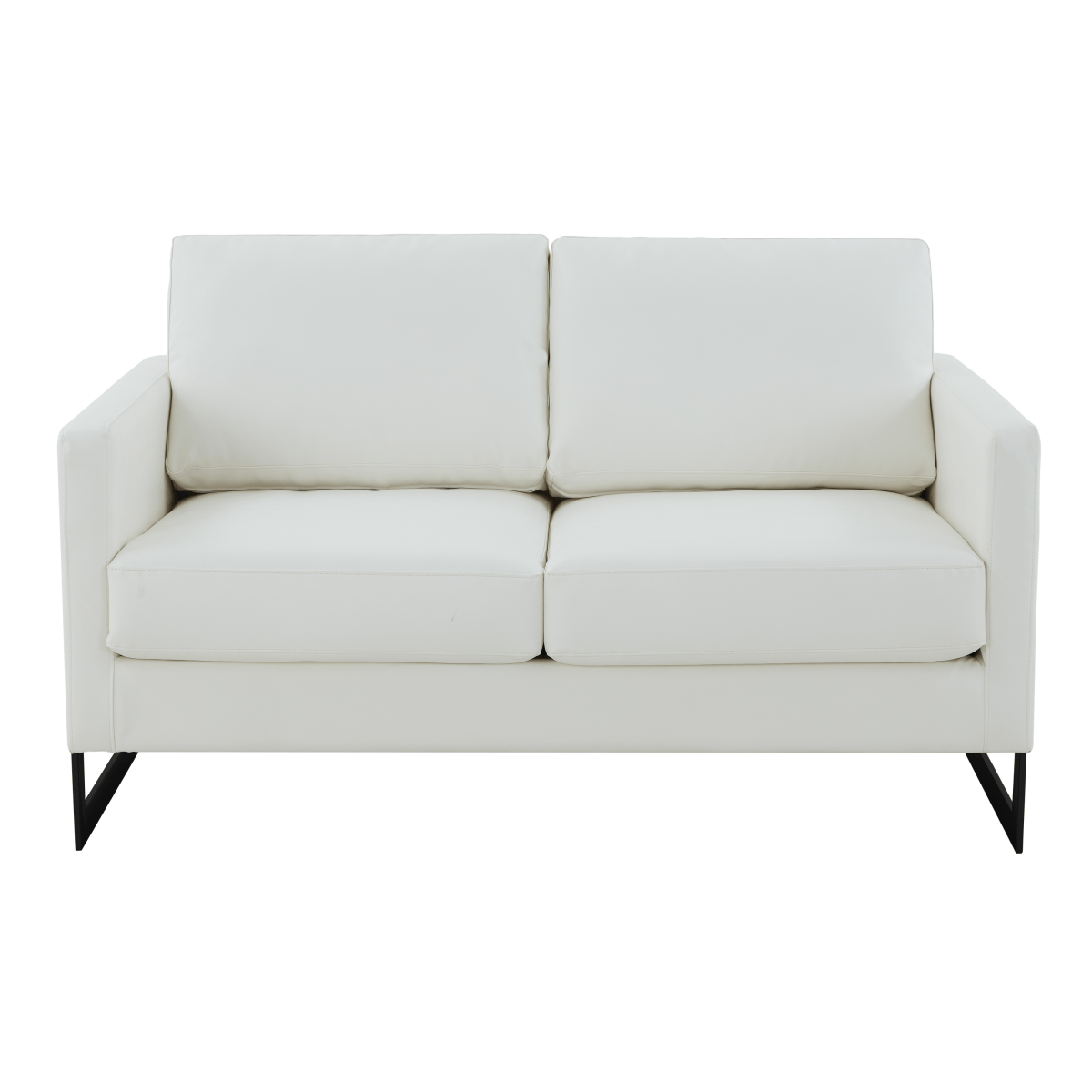 Lincoln Velvet/Leather Upholstered Loveseat with Gold/Black/Silver Steel Frame & Removable Cushions Leather Black Grey Sofa Leisuremod