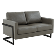 Lincoln Velvet/Leather Upholstered Loveseat with Gold/Black/Silver Steel Frame & Removable Cushions Leather Black Grey Sofa Leisuremod