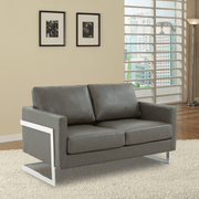Lincoln Velvet/Leather Upholstered Loveseat with Gold/Black/Silver Steel Frame & Removable Cushions Leather Silver Grey Sofa Leisuremod