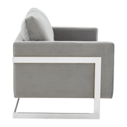 Lincoln Velvet/Leather Upholstered Loveseat with Gold/Black/Silver Steel Frame & Removable Cushions Velvet Silver Light Grey Sofa Leisuremod