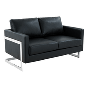 Lincoln Velvet/Leather Upholstered Loveseat with Gold/Black/Silver Steel Frame & Removable Cushions Leather Silver Black Sofa Leisuremod