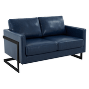 Lincoln Velvet/Leather Upholstered Loveseat with Gold/Black/Silver Steel Frame & Removable Cushions Leather Black Navy Blue Sofa Leisuremod