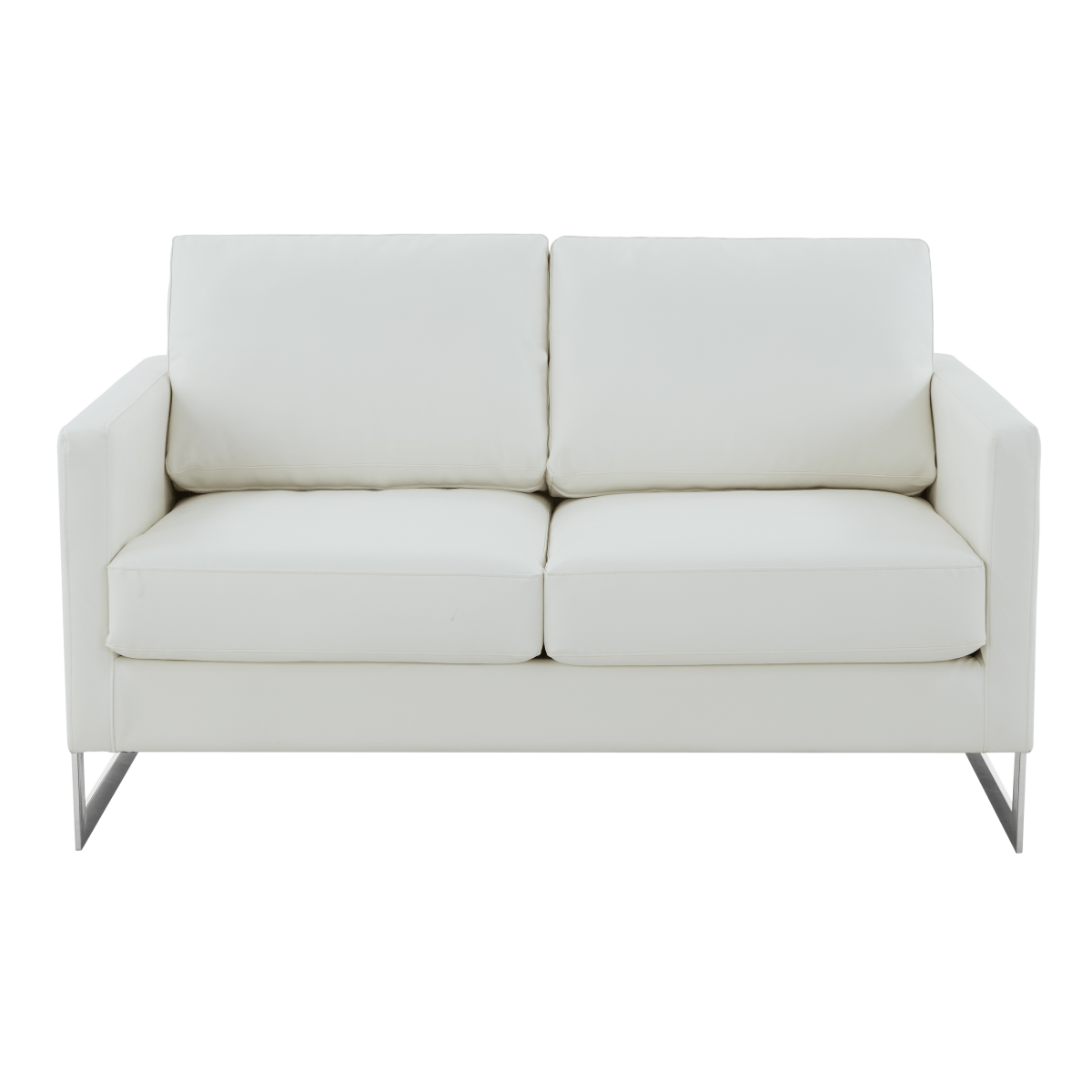 Lincoln Velvet/Leather Upholstered Loveseat with Gold/Black/Silver Steel Frame & Removable Cushions Leather Silver White Sofa Leisuremod