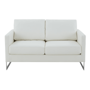 Lincoln Velvet/Leather Upholstered Loveseat with Gold/Black/Silver Steel Frame & Removable Cushions Leather Silver White Sofa Leisuremod