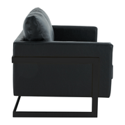 Lincoln Velvet/Leather Upholstered Loveseat with Gold/Black/Silver Steel Frame & Removable Cushions Velvet Black Light Grey Sofa Leisuremod