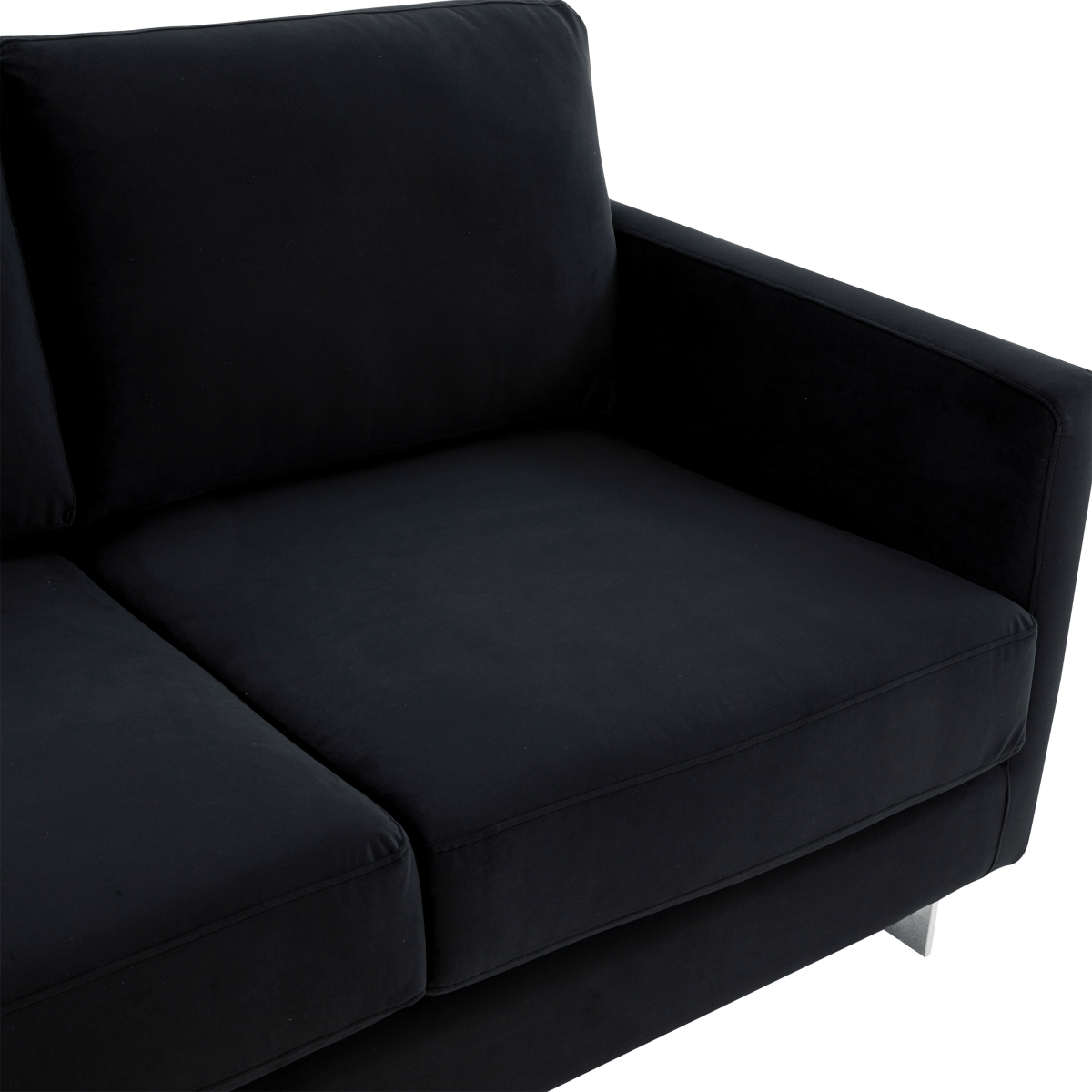 Lincoln Velvet/Leather Upholstered Loveseat with Gold/Black/Silver Steel Frame & Removable Cushions Velvet Silver Midnight Black Sofa Leisuremod