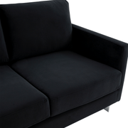 Lincoln Velvet/Leather Upholstered Loveseat with Gold/Black/Silver Steel Frame & Removable Cushions Velvet Silver Midnight Black Sofa Leisuremod