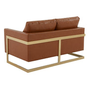 Lincoln Velvet/Leather Upholstered Loveseat with Gold/Black/Silver Steel Frame & Removable Cushions Leather Gold Cognac Tan Sofa Leisuremod