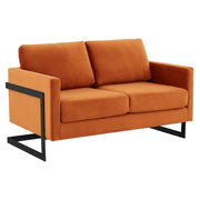 Lincoln Velvet/Leather Upholstered Loveseat with Gold/Black/Silver Steel Frame & Removable Cushions Velvet Black Light Grey Sofa Leisuremod