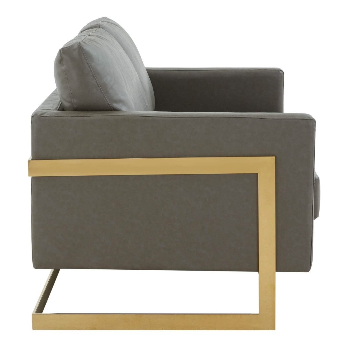 Lincoln Velvet/Leather Upholstered Loveseat with Gold/Black/Silver Steel Frame & Removable Cushions Leather Gold Grey Sofa Leisuremod