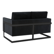 Lincoln Velvet/Leather Upholstered Loveseat with Gold/Black/Silver Steel Frame & Removable Cushions Velvet Black Beige Sofa Leisuremod