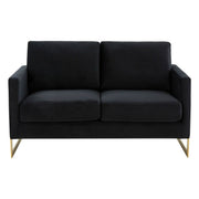 Lincoln Velvet/Leather Upholstered Loveseat with Gold/Black/Silver Steel Frame & Removable Cushions Velvet Gold Purple Sofa Leisuremod