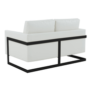 Lincoln Velvet/Leather Upholstered Loveseat with Gold/Black/Silver Steel Frame & Removable Cushions Leather Black Grey Sofa Leisuremod