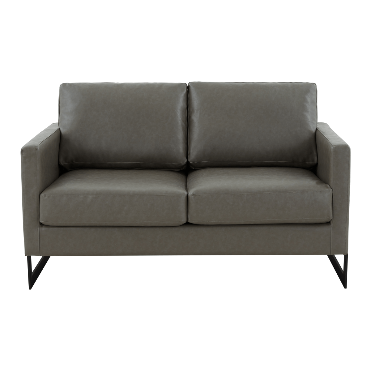 Lincoln Velvet/Leather Upholstered Loveseat with Gold/Black/Silver Steel Frame & Removable Cushions Leather Black Grey Sofa Leisuremod