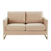 Lincoln Velvet/Leather Upholstered Loveseat with Gold/Black/Silver Steel Frame & Removable Cushions Velvet Gold Beige Sofa Leisuremod