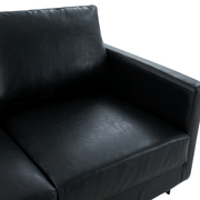 Lincoln Velvet/Leather Upholstered Loveseat with Gold/Black/Silver Steel Frame & Removable Cushions Leather Black Black Sofa Leisuremod