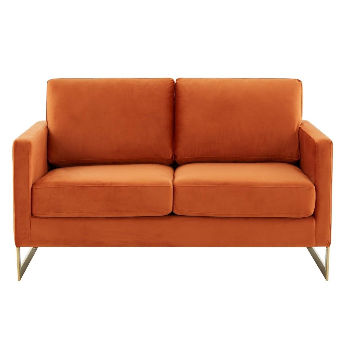 Lincoln Velvet/Leather Upholstered Loveseat with Gold/Black/Silver Steel Frame & Removable Cushions Velvet Gold Purple Sofa Leisuremod