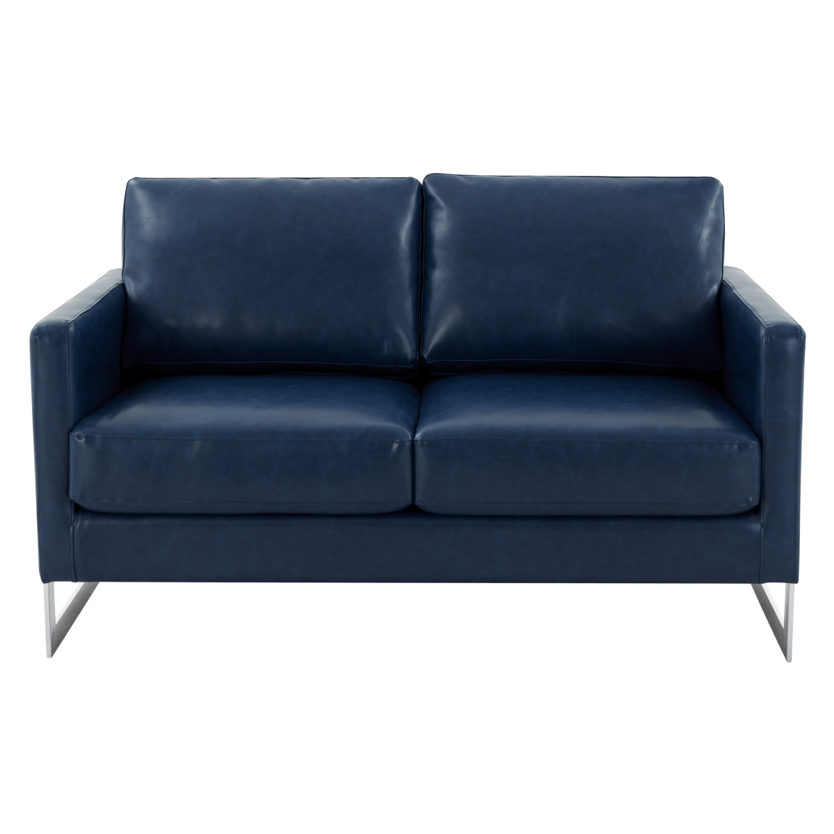 Lincoln Velvet/Leather Upholstered Loveseat with Gold/Black/Silver Steel Frame & Removable Cushions Leather Silver Navy Blue Sofa Leisuremod