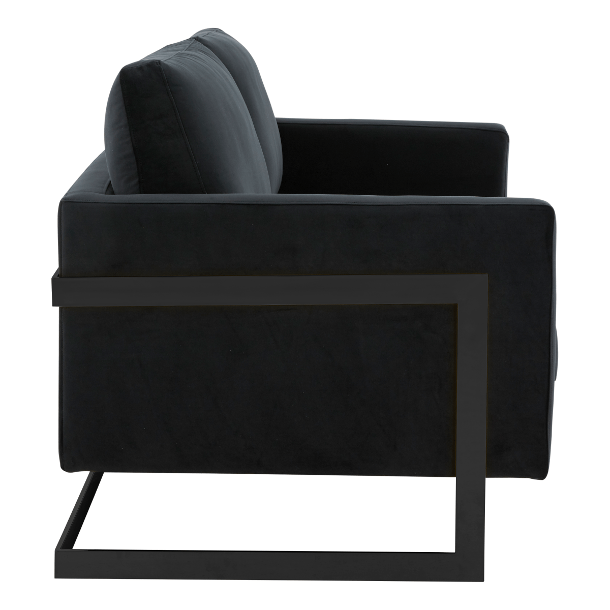 Lincoln Velvet/Leather Upholstered Loveseat with Gold/Black/Silver Steel Frame & Removable Cushions Velvet Black Midnight Black Sofa Leisuremod