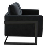 Lincoln Velvet/Leather Upholstered Loveseat with Gold/Black/Silver Steel Frame & Removable Cushions Velvet Black Midnight Black Sofa Leisuremod
