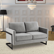 Lincoln Velvet/Leather Upholstered Loveseat with Gold/Black/Silver Steel Frame & Removable Cushions Velvet Black Dark Grey Sofa Leisuremod