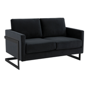 Lincoln Velvet/Leather Upholstered Loveseat with Gold/Black/Silver Steel Frame & Removable Cushions Velvet Black Midnight Black Sofa Leisuremod