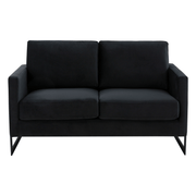 Lincoln Velvet/Leather Upholstered Loveseat with Gold/Black/Silver Steel Frame & Removable Cushions Velvet Black Beige Sofa Leisuremod