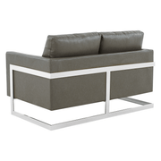 Lincoln Velvet/Leather Upholstered Loveseat with Gold/Black/Silver Steel Frame & Removable Cushions Leather Silver Navy Blue Sofa Leisuremod