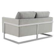 Lincoln Velvet/Leather Upholstered Loveseat with Gold/Black/Silver Steel Frame & Removable Cushions Velvet Silver Dark Grey Sofa Leisuremod