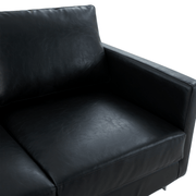 Lincoln Velvet/Leather Upholstered Loveseat with Gold/Black/Silver Steel Frame & Removable Cushions Leather Silver Black Sofa Leisuremod