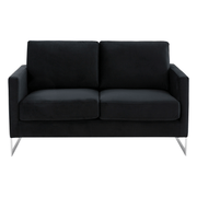 Lincoln Velvet/Leather Upholstered Loveseat with Gold/Black/Silver Steel Frame & Removable Cushions Velvet Silver Midnight Black Sofa Leisuremod