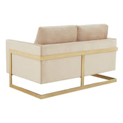 Lincoln Velvet/Leather Upholstered Loveseat with Gold/Black/Silver Steel Frame & Removable Cushions Velvet Gold Beige Sofa Leisuremod
