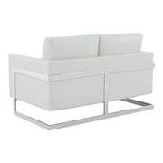 Lincoln Velvet/Leather Upholstered Loveseat with Gold/Black/Silver Steel Frame & Removable Cushions Leather Silver Grey Sofa Leisuremod